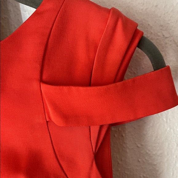 Reiss Orange-Red Coral Fitted Bodycon Cap-Sleeve Midi Sheath Dress 2 Stretch - Picture 6 of 12